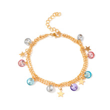 ausgefallene farbige Kristallperlen Fußkette Initial Fußkettchen Stern Charm Damen Fußkettchen Armband